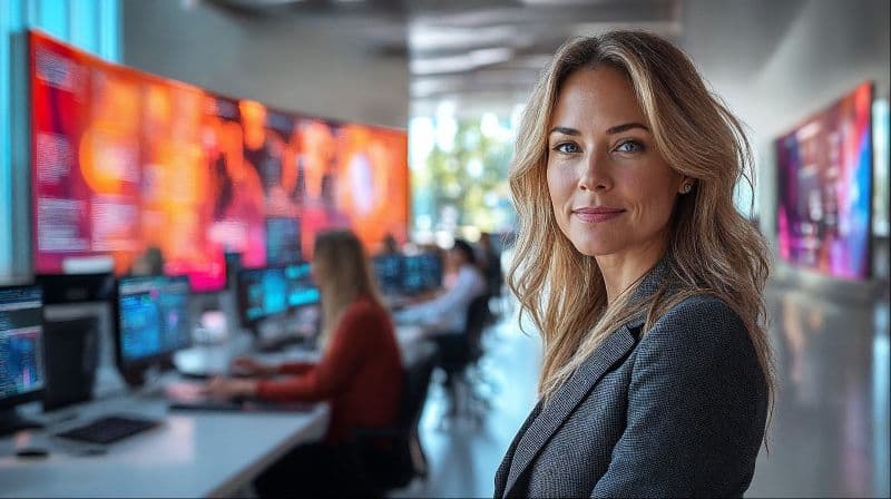Professional standing confidently in a modern office