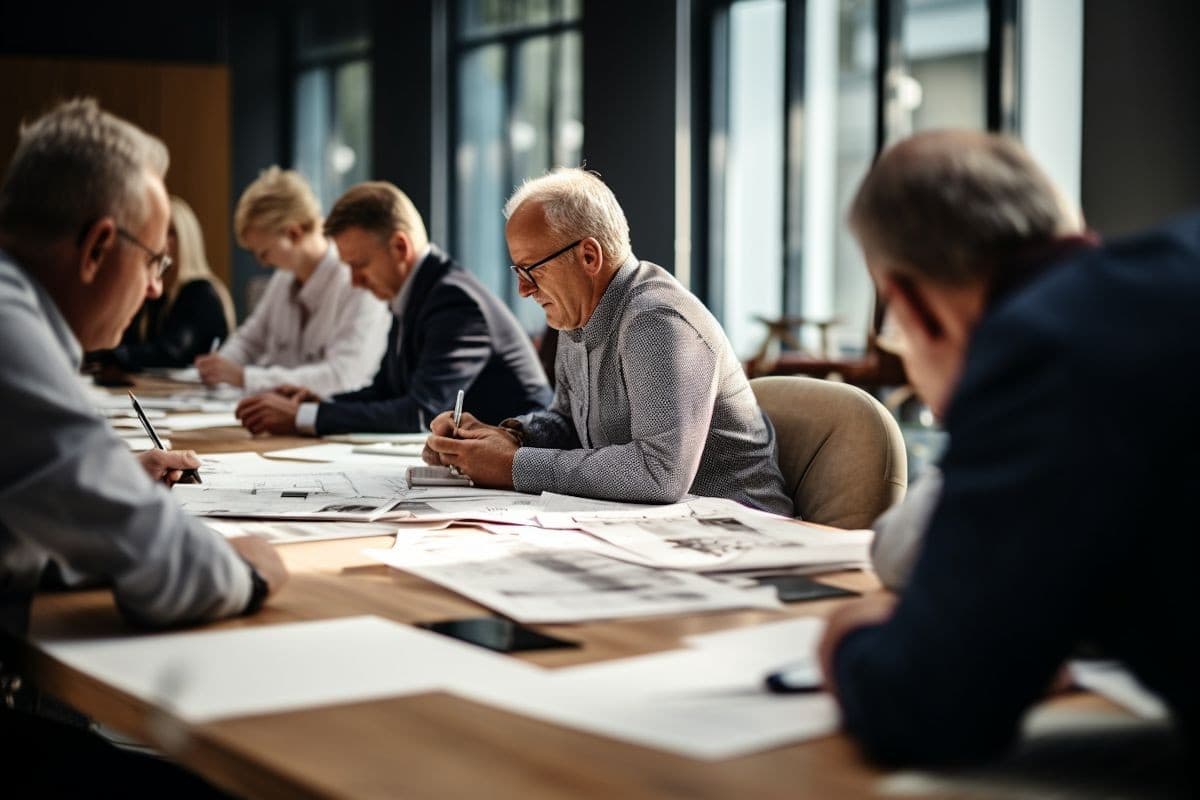 Attorneys reviewing documents together at a conference table
