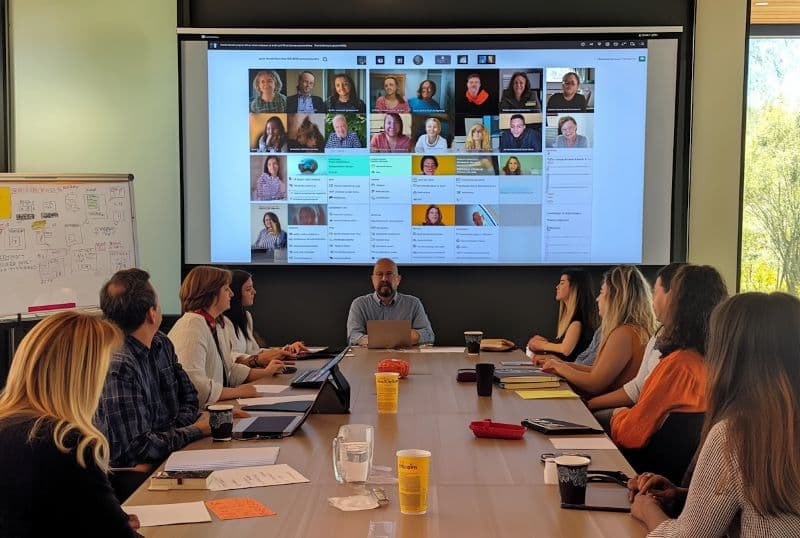 Team meeting in a modern corporate boardroom